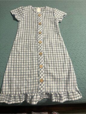 Girls' Light Blue Gingham Button-Front Dress with Ruffle Hem size 6 girls